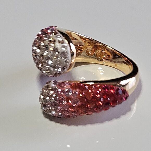 Gold Tone Swarovski Louise Pink Clear Crystal Ring Size 7 - Picture 11 of 14